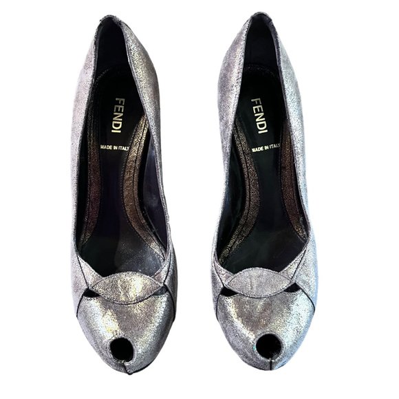 Authenticated Fendi VTG Bronze Metallic Peeptoe pumps 36.5 - Picture 2 of 13